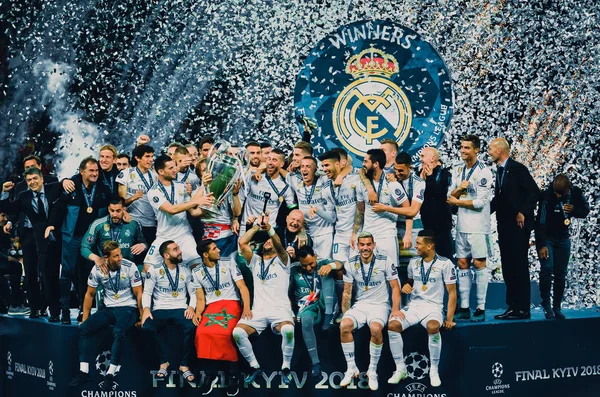 Kyiv Ucrania Mayo 2018 Los Futbolistas Del Real Madrid Celebran —  Fotos de Stock