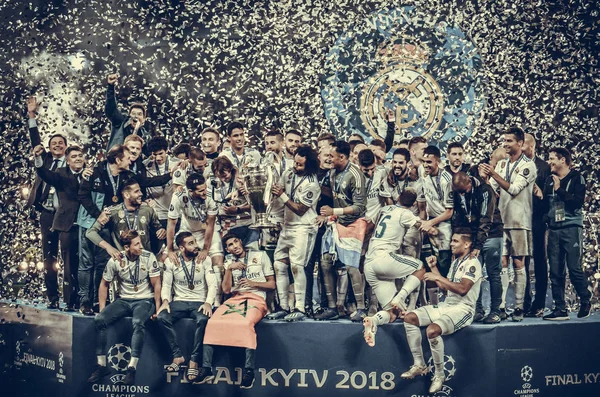 Kyiv Ucrania Mayo 2018 Los Futbolistas Del Real Madrid Celebran — Foto de Stock