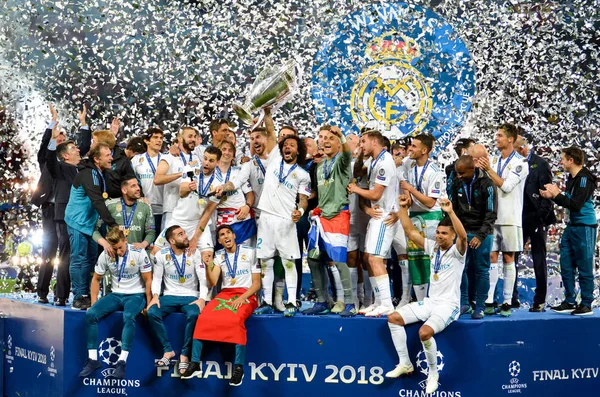 Kyiv Ucrania Mayo 2018 Los Futbolistas Del Real Madrid Celebran —  Fotos de Stock