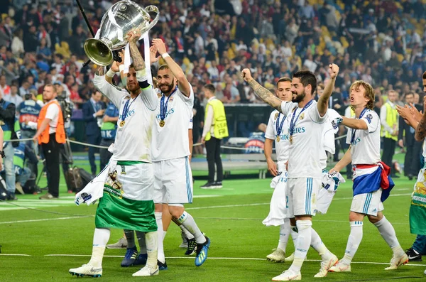 Kyiv Ukraine Maio 2018 Sérgio Ramos Real Madrid Celebra Vitória — Fotografia de Stock