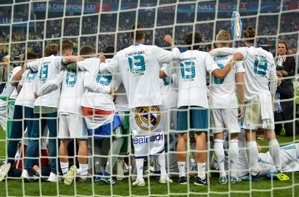 Kiev Oekraïne Mei 2018 Voetballers Van Real Madrid Stalen Een — Stockfoto