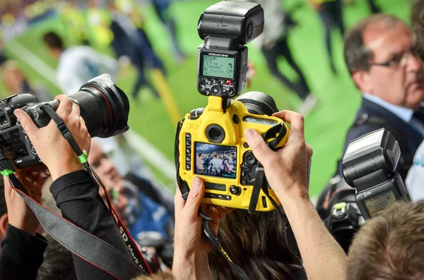 Kyiv Ukraine Maio 2018 Grande Número Câmeras Fotógrafos Atiram Jogadores — Fotografia de Stock