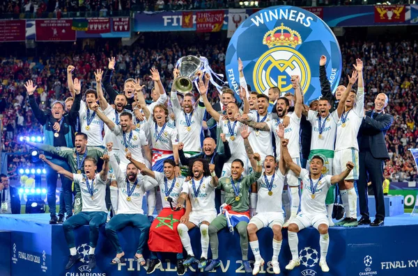 Kyjev Ukrajina Května 2018 Fotbalisté Realu Madrid Slaví Vítězství Finále Stock Obrázky