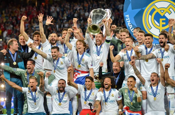 Kyjev Ukrajina Května 2018 Fotbalisté Realu Madrid Slaví Vítězství Finále Stock Fotografie