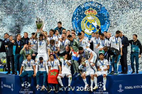 Kyjev Ukrajina Května 2018 Fotbalisté Realu Madrid Slaví Vítězství Finále Stock Snímky
