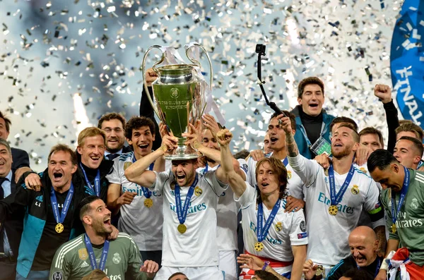 Kyjev Ukrajina Května 2018 Fotbalisté Realu Madrid Slaví Vítězství Finále Royalty Free Stock Obrázky
