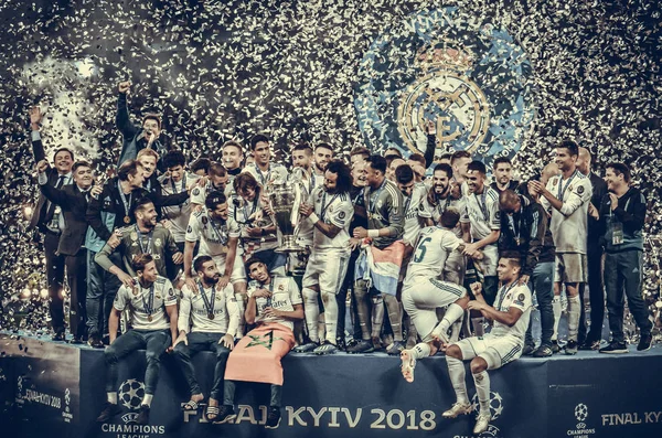 Kyjev Ukrajina Května 2018 Fotbalisté Realu Madrid Slaví Vítězství Finále Stock Snímky