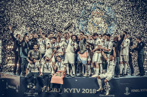 Kyjev Ukrajina Května 2018 Fotbalisté Realu Madrid Slaví Vítězství Finále Stock Fotografie