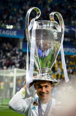 Kiev, Ukrayna - 26 Mayıs 2018: Cristiano Ronaldo Real Madrid Uefa Şampiyonlar Ligi 2018 arasında Real Madrid ve Liverpool, Ukrayna Kiev maçında son zaferi kutlamak