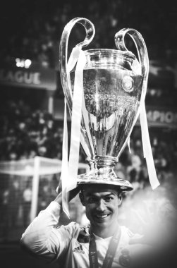 Kiev, Ukrayna - 26 Mayıs 2018: Cristiano Ronaldo Real Madrid Uefa Şampiyonlar Ligi 2018 arasında Real Madrid ve Liverpool, Ukrayna Kiev maçında son zaferi kutlamak