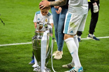 Kiev, Ukrayna - 26 Mayıs 2018: Futbolcular Real Madrid Uefa Şampiyonlar Ligi 2018 arasında Real Madrid ve Liverpool, Ukrayna Kiev maçında son zaferi kutlamak