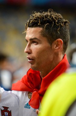 Kiev, Ukrayna - 26 Mayıs 2018: Cristiano Ronaldo Real Madrid Uefa Şampiyonlar Ligi 2018 arasında Real Madrid ve Liverpool, Ukrayna Kiev maçında son zaferi kutlamak
