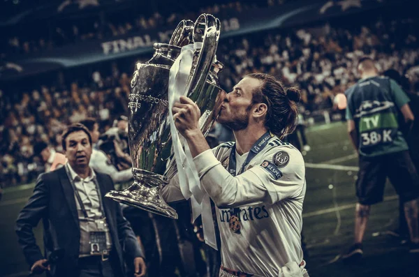 Kyiv Ucrania Mayo 2018 Gareth Bale Besa Copa Uefa Champions —  Fotos de Stock