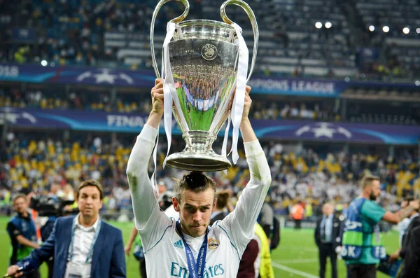 Kiev, Ukrayna - 26 Mayıs 2018: Gareth Bale Real Madrid Uefa Şampiyonlar Ligi 2018 arasında Real Madrid ve Liverpool, Ukrayna Kiev maçında son zaferi kutlamak