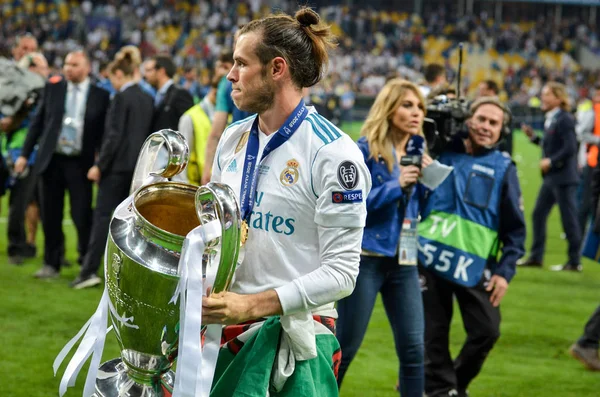 Kiev Ukrajna Május 2018 Gareth Bála Real Madrid Ünnepelni Győzelmet — Stock Fotó