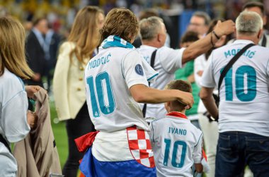 Kiev, Ukrayna - 26 Mayıs 2018: Luka Modric Real Madrid Uefa Şampiyonlar Ligi 2018 arasında Real Madrid ve Liverpool, Ukrayna Kiev maçında son zaferi kutlamak