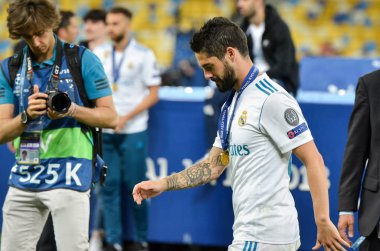 Kiev, Ukrayna - 26 Mayıs 2018: Çifleşme Real Madrid Uefa Şampiyonlar Ligi 2018 arasında Real Madrid ve Liverpool, Ukrayna Kiev maçında son zaferi kutlamak