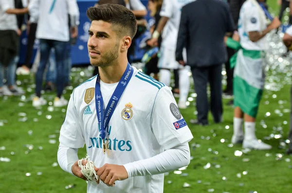 Kiev Ukraina Maj 2018 Fotbollsspelarna Real Madrid Fira Segern Finalen — Stockfoto