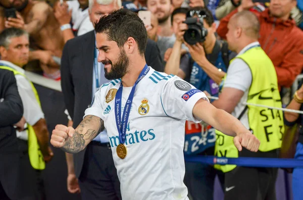 Kiev, Ukrayna - 26 Mayıs 2018: Çifleşme Real Madrid Uefa Şampiyonlar Ligi 2018 arasında Real Madrid ve Liverpool, Ukrayna Kiev maçında son zaferi kutlamak