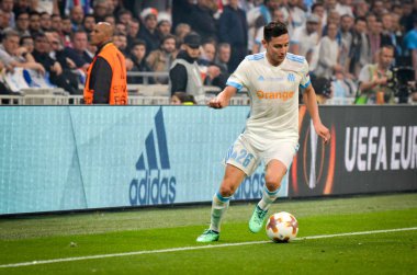 Lyon, Fransa - 16 Mayıs, 2018: Florian Thauvin arada Atletico Madrid vs Olimpik Marsilya Groupama Stadyumu, Fransa final Uefa Avrupa Ligi maçı sırasında
