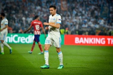 Lyon, Fransa - 16 Mayıs, 2018: Florian Thauvin arada Atletico Madrid vs Olimpik Marsilya Groupama Stadyumu, Fransa final Uefa Avrupa Ligi maçı sırasında