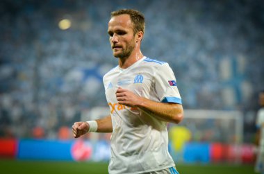 Lyon, Fransa - 16 Mayıs, 2018: Florian Thauvin arada Atletico Madrid vs Olimpik Marsilya Groupama Stadyumu, Fransa final Uefa Avrupa Ligi maçı sırasında