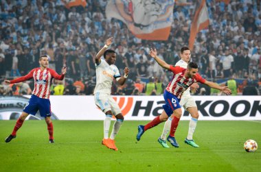 Lyon, Fransa - 16 Mayıs, 2018: Atletico Madrid vs Groupama Stadyumu, Fransa Olimpik Marsilya arasında final Uefa Avrupa Ligi maçı sırasında Koke (R)