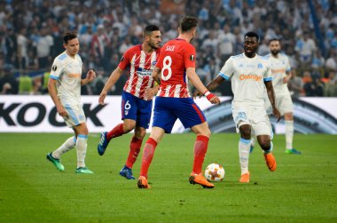 Lyon, Fransa - 16 Mayıs, 2018: Saul Niguez arada Atletico Madrid vs Olimpik Marsilya Groupama Stadyumu, Fransa final Uefa Avrupa Ligi maçı sırasında