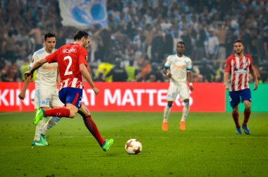 Lyon, Fransa - 16 Mayıs, 2018: Diego Godin Atletico Madrid vs Groupama Stadyumu, Fransa Olimpik Marsilya arasında final Uefa Avrupa Ligi maçı sırasında