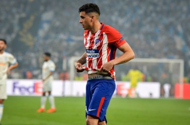 Lyon, Fransa - 16 Mayıs, 2018: Jose Gimenez Atletico Madrid vs Groupama Stadyumu, Fransa Olimpik Marsilya arasında final Uefa Avrupa Ligi maçı sırasında