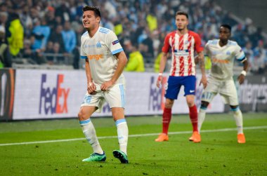 Lyon, Fransa - 16 Mayıs, 2018: Valera Germain Atletico Madrid vs Groupama Stadyumu, Fransa Olimpik Marsilya arasında final Uefa Avrupa Ligi maçı sırasında