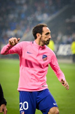 Lyon, Fransa - 16 Mayıs, 2018: Juanfran trenler sırasında final Uefa Avrupa Ligi maç arada Atletico Madrid vs Olimpik Marsilya Groupama Stadyumu, Fransa