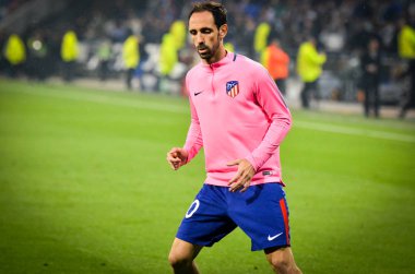 Lyon, Fransa - 16 Mayıs, 2018: Juanfran trenler sırasında final Uefa Avrupa Ligi maç arada Atletico Madrid vs Olimpik Marsilya Groupama Stadyumu, Fransa