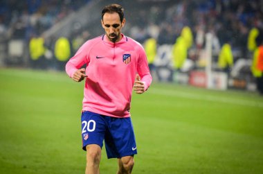 Lyon, Fransa - 16 Mayıs, 2018: Juanfran trenler sırasında final Uefa Avrupa Ligi maç arada Atletico Madrid vs Olimpik Marsilya Groupama Stadyumu, Fransa