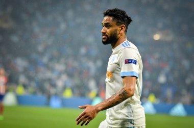 Lyon, Fransa - 16 Mayıs, 2018: Jordan Amavi arada Atletico Madrid vs Olimpik Marsilya Groupama Stadyumu, Fransa final Uefa Avrupa Ligi maçı sırasında