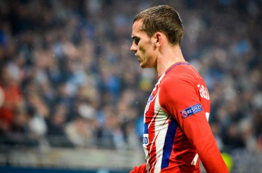 Lyon, Fransa - 16 Mayıs, 2018: Antoine Griezmann arada Atletico Madrid vs Olimpik Marsilya Groupama Stadyumu, Fransa final Uefa Avrupa Ligi maçı sırasında