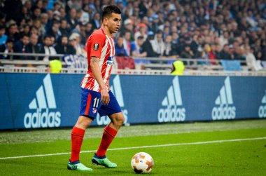 Lyon, Fransa - 16 Mayıs, 2018: Angel Correa Atletico Madrid vs Groupama Stadyumu, Fransa Olimpik Marsilya arasında final Uefa Avrupa Ligi maçı sırasında