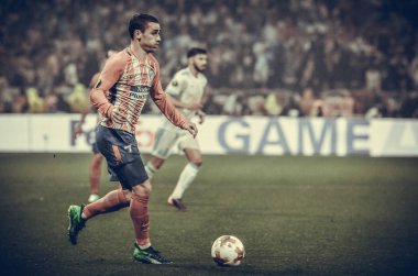 Lyon, Fransa - 16 Mayıs, 2018: Antoine Griezmann arada Atletico Madrid vs Olimpik Marsilya Groupama Stadyumu, Fransa final Uefa Avrupa Ligi maçı sırasında