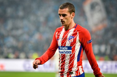 Lyon, Fransa - 16 Mayıs, 2018: Antoine Griezmann arada Atletico Madrid vs Olimpik Marsilya Groupama Stadyumu, Fransa final Uefa Avrupa Ligi maçı sırasında