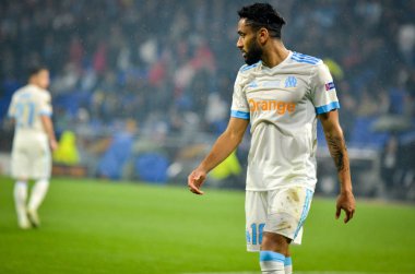 Lyon, Fransa - 16 Mayıs, 2018: Jordan Amavi arada Atletico Madrid vs Olimpik Marsilya Groupama Stadyumu, Fransa final Uefa Avrupa Ligi maçı sırasında
