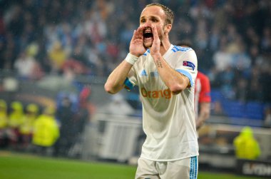 Lyon, Fransa - 16 Mayıs, 2018: Valera Germain Atletico Madrid vs Groupama Stadyumu, Fransa Olimpik Marsilya arasında final Uefa Avrupa Ligi maçı sırasında