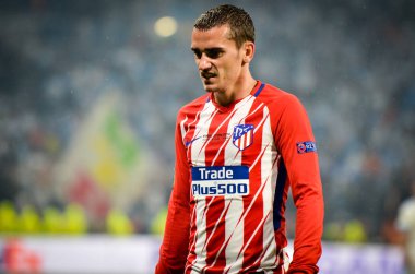 Lyon, Fransa - 16 Mayıs, 2018: Antoine Griezmann arada Atletico Madrid vs Olimpik Marsilya Groupama Stadyumu, Fransa final Uefa Avrupa Ligi maçı sırasında