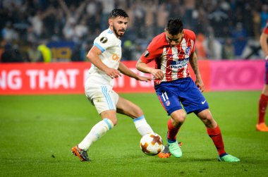 Lyon, Fransa - 16 Mayıs, 2018: Angel Correa Atletico Madrid vs Groupama Stadyumu, Fransa Olimpik Marsilya arasında final Uefa Avrupa Ligi maçı sırasında