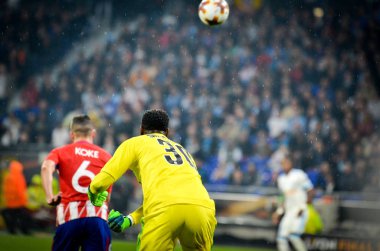 Lyon, Fransa - 16 Mayıs, 2018: Steve Mandanda Atletico Madrid vs Groupama Stadyumu, Fransa Olimpik Marsilya arasında final Uefa Avrupa Ligi maçı sırasında