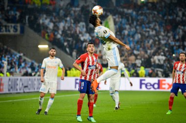 Lyon, Fransa - 16 Mayıs, 2018: Jordan Amavi arada Atletico Madrid vs Olimpik Marsilya Groupama Stadyumu, Fransa final Uefa Avrupa Ligi maçı sırasında