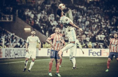 Lyon, Fransa - 16 Mayıs, 2018: Jordan Amavi arada Atletico Madrid vs Olimpik Marsilya Groupama Stadyumu, Fransa final Uefa Avrupa Ligi maçı sırasında