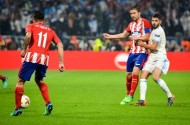 Lyon, Fransa - 16 Mayıs, 2018: Angel Correa Atletico Madrid vs Groupama Stadyumu, Fransa Olimpik Marsilya arasında final Uefa Avrupa Ligi maçı sırasında