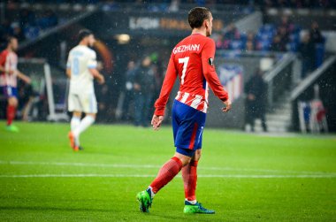 Lyon, Fransa - 16 Mayıs, 2018: Antoine Griezmann arada Atletico Madrid vs Olimpik Marsilya Groupama Stadyumu, Fransa final Uefa Avrupa Ligi maçı sırasında