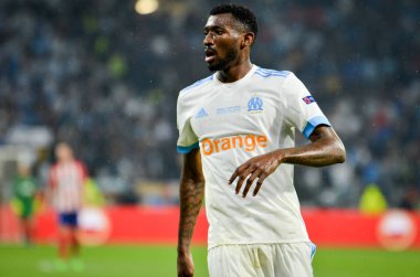 Lyon, Fransa - 16 Mayıs, 2018: Andre Zambo Anguissa arada Atletico Madrid vs Olimpik Marsilya Groupama Stadyumu, Fransa final Uefa Avrupa Ligi maçı sırasında