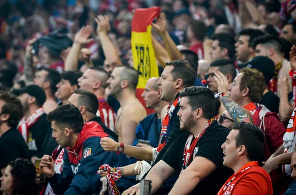 Lyon Frankrike Maj 2018 Atletico Madrid Fans Står Stöd Laget — Stockfoto